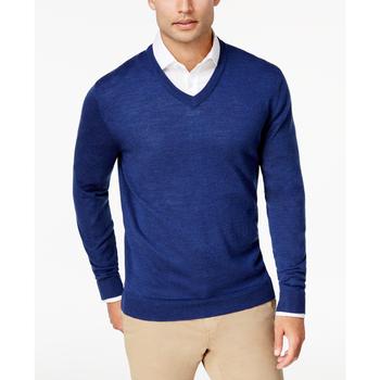 推荐Men's Solid V-Neck Merino Wool Blend Sweater, Created for Macy's商品