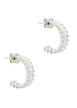 推荐Crystal-embellished white rhodium-plated hoop earrings商品