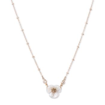 推荐Gold-Tone Crystal & Imitation Mother-of-Pearl Flower Pendant Necklace, 16" + 3" extender商品