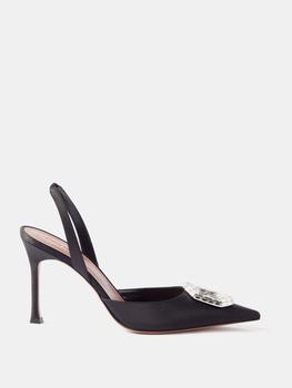 amina muaddi, Amina Muaddi | Camelia 90 crystal-brooch satin slingback pumps商品图片 