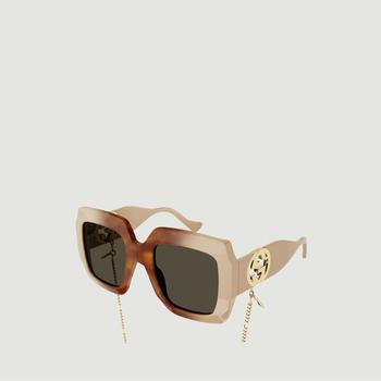 推荐Logo sunglasses with chain Havana ivory brown Gucci商品