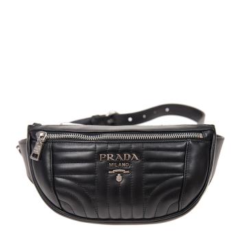 Prada | Prada 普拉达 女士黑色牛皮衍缝设计银色logo腰包 1BL008-2D91-F0002商品图片,独家减免邮费