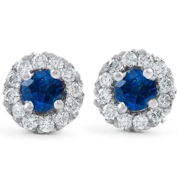 Pompeii3 | 1ct Halo Blue Sapphire Round Cut Diamond Studs 14k White Gold,商家Premium Outlets,价格¥4680