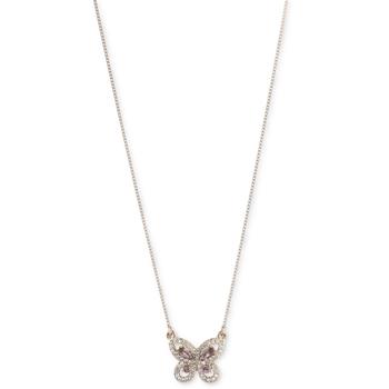 商品Gold-Tone Vintage Rose Crystal Butterfly Pendant Necklace, 16" + 3" extender图片