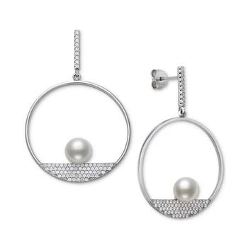 Belle de Mer | Cultured Freshwater Button Pearl (7mm) & Cubic Zirconia Pavé Circle Drop Earrings, Created for Macy's 独家减免邮费