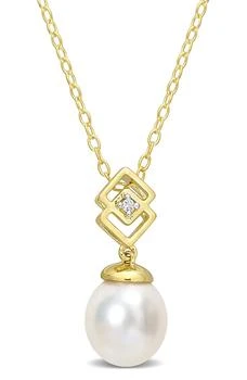 DELMAR | Goldtone Plate Sterling Silver 8-9mm South Sea Freshwater Pearl & White Topaz Pendant Necklace,商家Nordstrom Rack,价格¥813