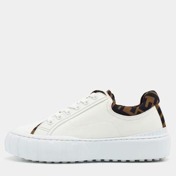 fendi鞋直邮, [二手商品] Fendi | Fendi White/Brown Canvas and Neoprene Force Sneakers Size 38.5商品图片 7.2折