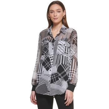 商品DKNY | Women's Plaid-Print Button-Down Chiffon Shirt,商家Macy's,价格¥451图片