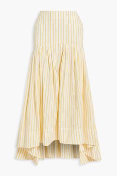 推荐Pleated striped cotton-seersucker midi skirt商品