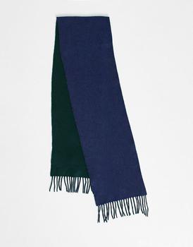 推荐Polo Ralph Lauren wool mix reversible scarf with pony logo in navy and green商品