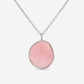 商品Mimi Milano Aurora 18K White Gold, Pink Mother Of Pearl And Diamond 0.50ct. Tw. Pendant Necklace P702B8SHB图片