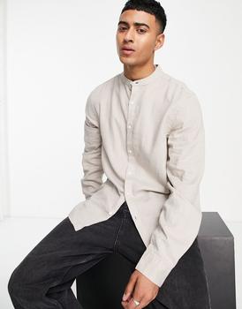 product New Look long sleeve linen mix shirt in stone image