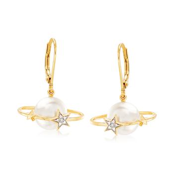 Ross-Simons | Ross-Simons 9.5-10mm Cultured Pearl Planet Drop Earrings With Diamond Accents in 18kt Gold Over Sterling商品图片,6.6折