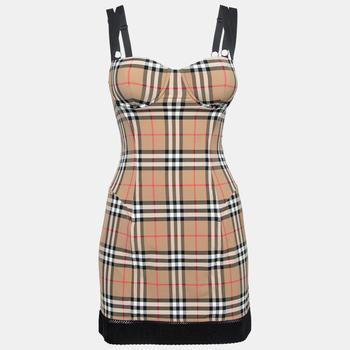 美国burberry, Burberry | Burberry Beige Vintage Check Stretch Jersey Corset Mini Dress S商品图片 