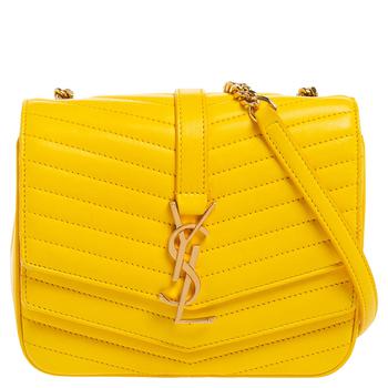 ysl小粉条多少钱, [二手商品] Yves Saint Laurent | Saint Laurent Yellow Quilted Leather Small Sulpice Triple V-Flap Crossbody Bag商品图片 7.5折