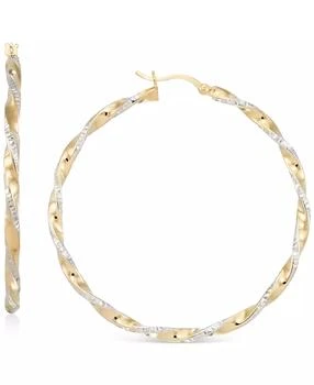 Macy's | Two-Tone Twisted Hoop Earrings (45mm) in 14k Yellow and White Gold- Plated Sterling Silver (Also in Sterling Silver),商家Macy's,价格¥442