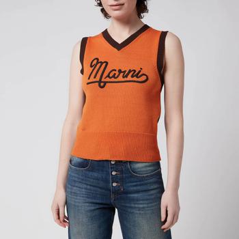 推荐Marni Women's V Neck Logo Sweater - Carrot商品