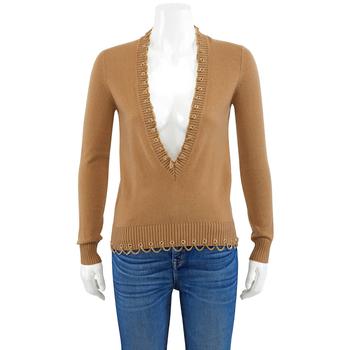 Burberry | Burberry Ladies Camel Chain Detail Cashmere Sweater, Size X-Small商品图片,6.9折