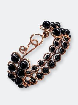 商品Large Handmade Wire Sculpted Copper Black Jade Bangle Bracelet图片