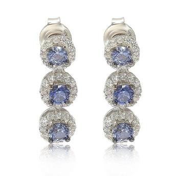 Suzy Levian | Suzy Levian Sterling Silver Sapphire & Diamond Accent Circle Dangle Earrings商品图片,2.3折