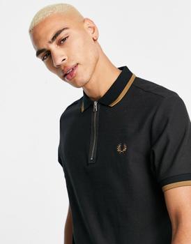 Fred Perry | Fred Perry half zip polo shirt in black商品图片,