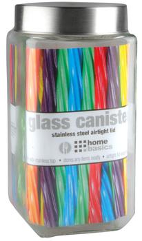 商品Home Basics 67 oz. Square Glass Canister with Brushed Stainless Steel Screw-on Lid Clear图片