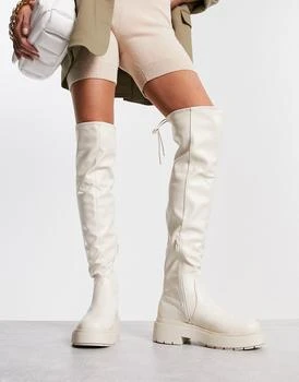 product New Look over the knee chunky stretch flat boots in white image