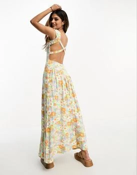 ASOS | ASOS DESIGN crossed back capped sleeve midi dress with volume skirt in vintage ditsy 4.6折