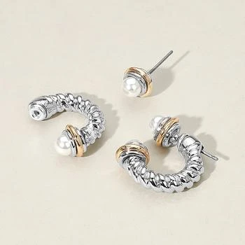 FASHNZFAB | Pearl Tip Two Tone Twisted Metal Ear Jacket Earrings - Cream, Rhodium,商家Premium Outlets,价格¥156