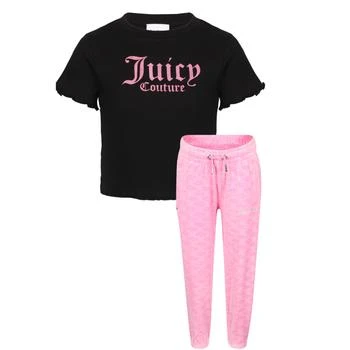 推荐Ribbed cropped black top and pink sweatpants set商品