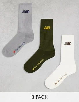 New Balance | New Balance NB Place like Home 3 pack crew socks in white, grey and khaki 
