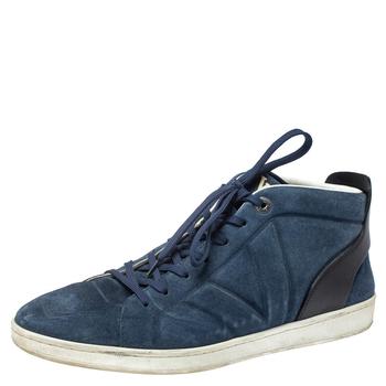 lv男鞋, [二手商品] Louis Vuitton | Louis Vuittion Blue/Black Suede and Leather Fuselage High Top Sneakers Size 44.5商品图片 3.6折