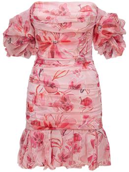 PRABAL GURUNG, PRABAL GURUNG | Roses Ruched Silk Crepe Mini Dress商品图片 额外8.5折, 额外八五折