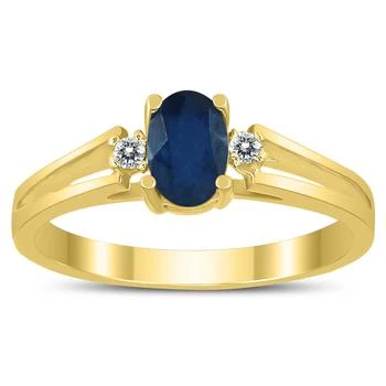 Monary | 6X4MM Sapphire and Diamond Open Three Stone Ring in 10K Yellow Gold,商家Premium Outlets,价格¥2715