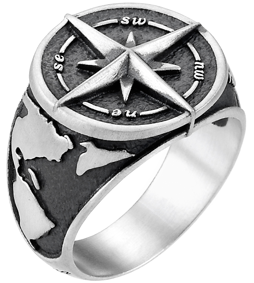 商品Zancan | Silver ring with compass rose on the top and globe engraved on the sides.,商家Zancan Gioielli,价格¥1162图片