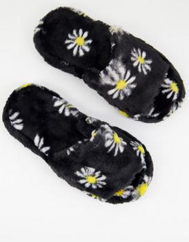 ASOS | ASOS DESIGN Zane chunky slider slippers in black floral商品图片,4.1折
