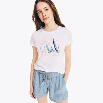 推荐Nautica Womens Sustainably Crafted Embroidered Sailboat Graphic T-Shirt商品