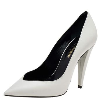 ysl高跟鞋价格, [二手商品] Yves Saint Laurent | Saint Laurent White Leather Pointed Toe Pumps Size 36商品图片 6.5折, 满1件减$100, 满减