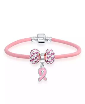 Bling Jewelry | Support Breast Cancer Survivor Pink Ribbon Bead Charm Pink Leather Bracelet .925 Silver,商家Macy's,价格¥267