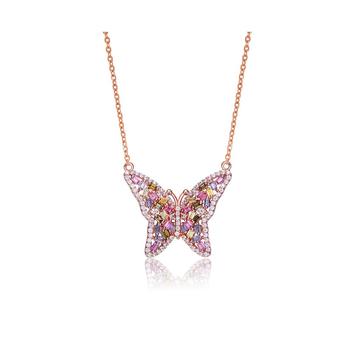 商品Genevive | Long Lasting Sterling Silver 18K Rose Plated Multi Color Cubic Zirconia Butterfly Necklace,商家Macy's,价格¥756图片