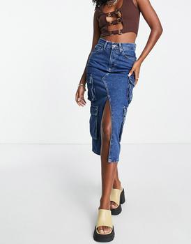 The Ragged Priest正品, The Ragged Priest | The Ragged Priest 90s grunge midi denim skirt with cargo pockets商品图片 