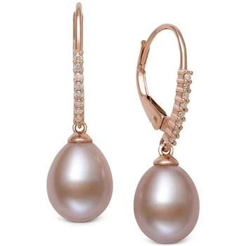 Belle de Mer | Pink Cultured Freshwater Pearl (8-9mm) & Diamond (1/10 ct. t.w.) Leverback Drop Earrings in 14k Rose Gold, Created for Macy's 7.9折, 独家减免邮费