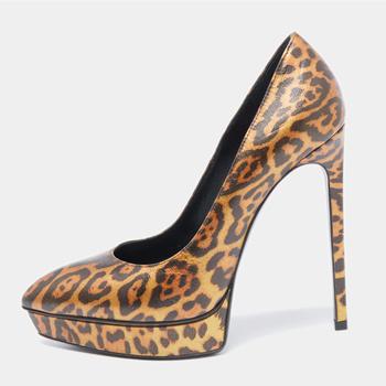 ysl高跟鞋评价, [二手商品] Yves Saint Laurent | Saint Laurent Bronze/Black Leopard Print Leather Janis Platform Pumps Size 38商品图片 8折, 满1件减$100, 满减