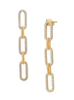 推荐I Heart You 14K Gold Vermeil & Micropavé Crystal Chain Drop Earrings商品