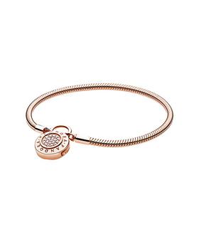 商品Pandora Rose Charm Carrier Moments 14K Rose Gold Pave Snake Chain Bracelet图片