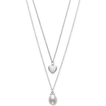 Belle de Mer | Cultured Freshwater Pearl (8mm) & Polished Heart Layered Necklace in Sterling Silver, 16" + 1" extender商品图片,2.5折