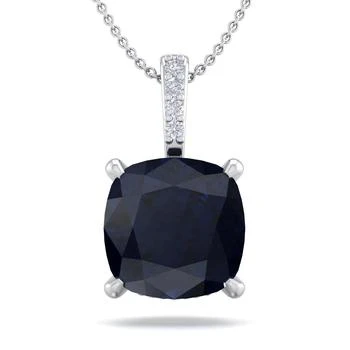 1 1/10 Carat Cushion Cut Sapphire And Hidden Halo Diamond Necklace In 14 Karat White Gold, 18 Inches
