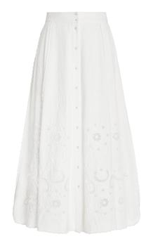 推荐Sea - Women's Kiara Embroidered Button-Front Cotton Midi Skirt - White - S - Moda Operandi商品