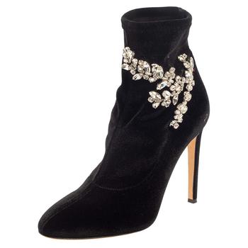 推荐Giuseppe Zanotti Black Velvet Crystal Embellished Ankle Boots Size 41商品