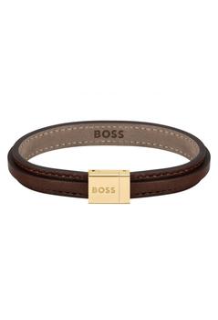 Hugo Boss | BOSS Gents Gold Plated Grover Brown Leather Bracelet商品图片,满$175享9折, 满折